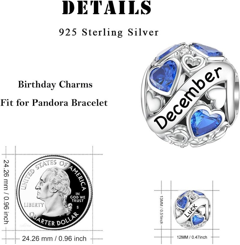 DALARAN Birthstone Charms for Charms Bracelet 925 Sterling Silver Heart Bead Happy Birthday Charms for Women - Image 5